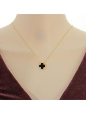 18K GP sterling silver black onyx clover necklace